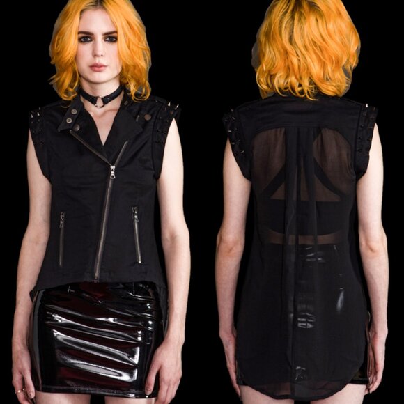 Lip Service High Low Metal Studs Moto Zipper vest - Picture 1 of 8